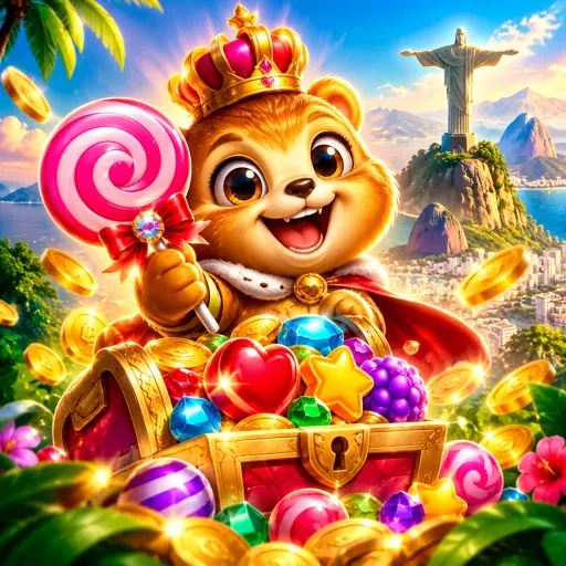 Card do Sweet Bonanza com doces coloridos e multiplicadores de bomba